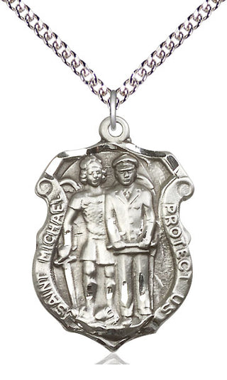 Sterling Silver Saint Michael the Archangel Police Shield Medal Catholic Jewelry Engraved Catholic Saint Jewelry