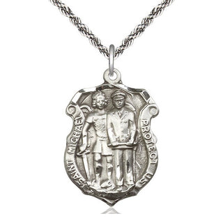 Sterling Silver Saint Michael the Archangel Police Shield Medal Catholic Jewelry Engraved Catholic Saint Jewelry