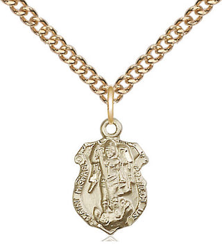 14kt Gold Filled Saint Michael the Archangel Shield Medal Religious and Catholic Jewelry Engraved Catholic Saint Jewelry