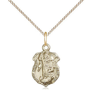 14kt Gold Saint Michael the Archangel Shield Medal Engraved Catholic Saint Jewelry