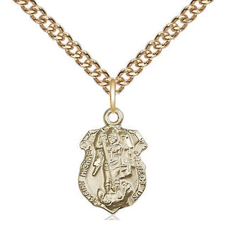 14kt Gold Saint Michael the Archangel Shield Medal Engraved Catholic Saint Jewelry