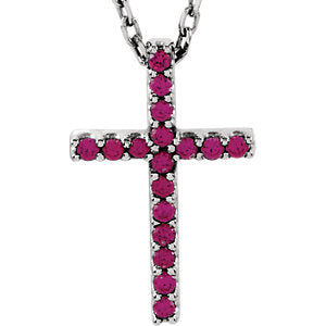 14K White Ruby Cross 16" Necklace