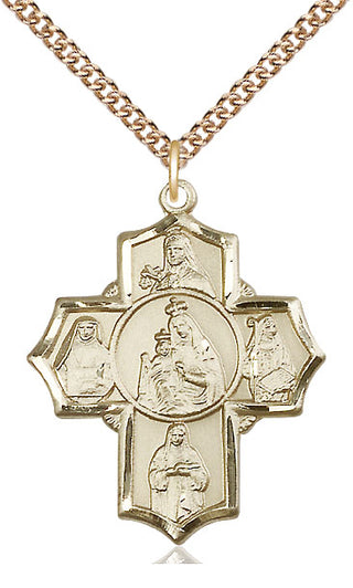 14kt Gold Filled Our Lady of Mount Carmel 5-Way Medal Catholic Jewelry