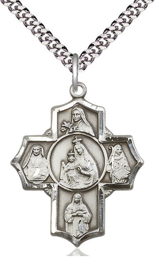 Sterling Silver Our Lady of Mount Carmel 5-Way Medal Catholic Jewelry
