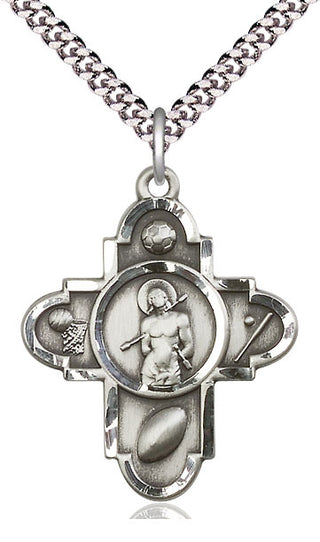 Sterling Silver Sports 5-Way St Sebastian Medal Catholic Jewelry