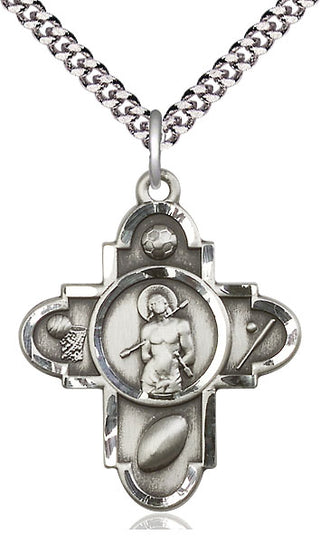 Sterling Silver Sports 5-Way St Sebastian Medal Catholic Jewelry
