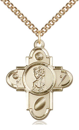 14kt Gold Filled Sports 5-Way St Christopher Medal Catholic Jewelry
