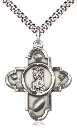 Sterling Silver Sports 5-Way St Christopher Medal Catholic Jewelry