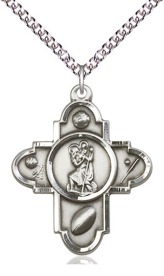 Sterling Silver Sports 5-Way St Christopher Medal Catholic Jewelry