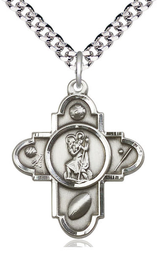 Sterling Silver Sports 5-Way St Christopher Medal Catholic Jewelry