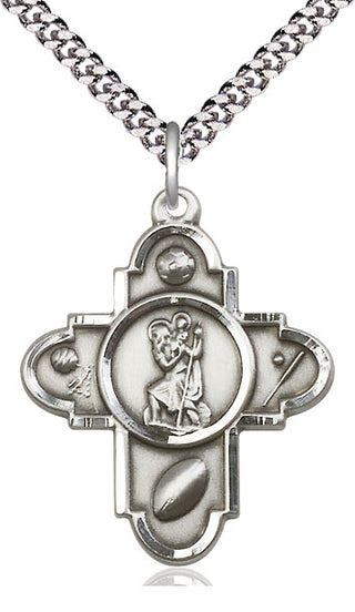 Sterling Silver Sports 5-Way St Christopher Medal Catholic Jewelry