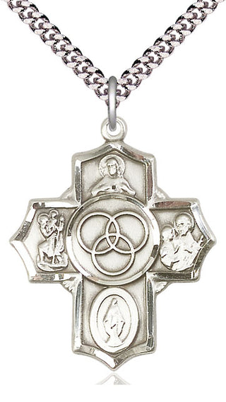 Sterling Silver Blended Family 5-Way Medal Catholic Jewelry
