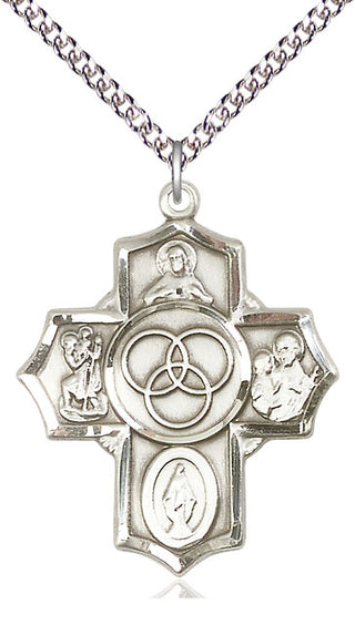 Sterling Silver Blended Family 5-Way Medal Catholic Jewelry