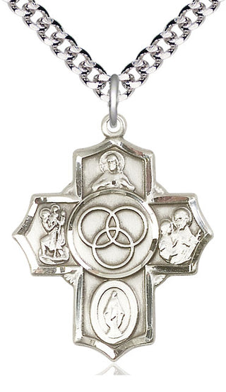 Sterling Silver Blended Family 5-Way Medal Catholic Jewelry