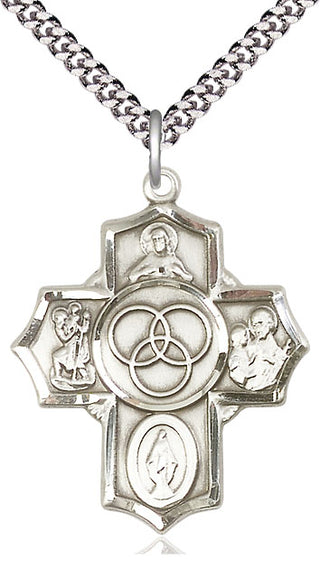 Sterling Silver Blended Family 5-Way Medal Catholic Jewelry