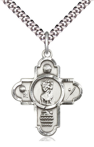 Sterling Silver 5-Way St Christopher Sports Medal Catholic Jewelry