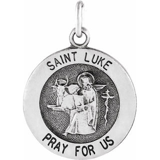 14K White 15 mm Round Saint Luke Medal
