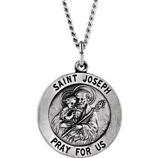 Sterling Silver 18 mm Round Saint Joseph Medal 18" Necklace
