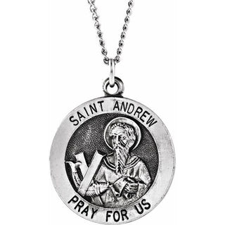 Sterling Silver 18 mm Round Saint Andrew 18" Necklace