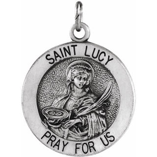 14K White 18 mm Round Saint Lucy Medal