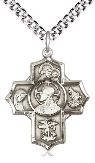 Sterling Silver Sacred Heart 5-Way Medal Catholic Jewelry