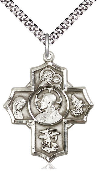 Sterling Silver Sacred Heart 5-Way Medal Catholic Jewelry