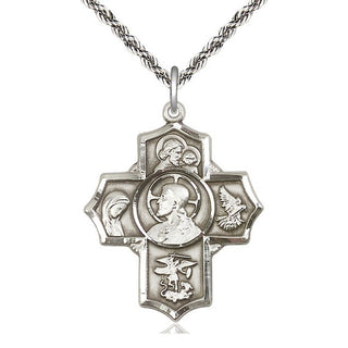 Sterling Silver Sacred Heart 5-Way Medal Catholic Jewelry