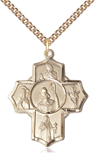 14kt Gold Filled Irish 5-Way Medal Catholic Jewelry