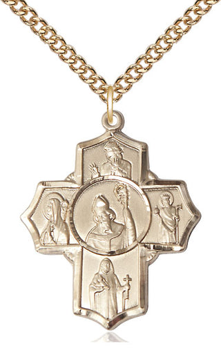 14kt Gold Filled Irish 5-Way Medal Catholic Jewelry