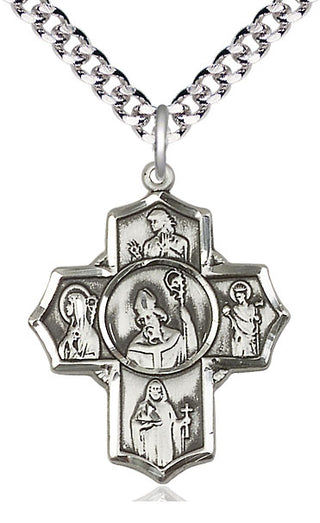 Sterling Silver Irish 5-Way Medal Catholic Jewelry
