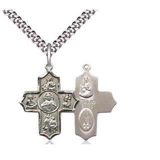 Sterling Silver Sacred Heart 5-Way Medal Catholic Jewelry