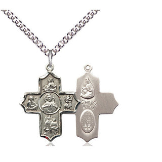 Sterling Silver Sacred Heart 5-Way Medal Catholic Jewelry