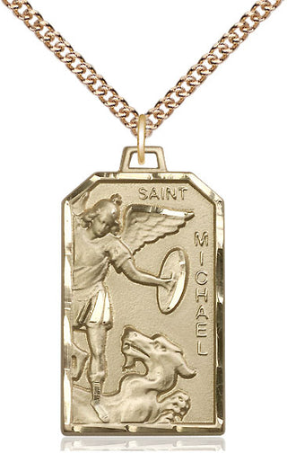 14kt Gold Saint Michael the Archangel Medal Engraved Catholic Saint Jewelry