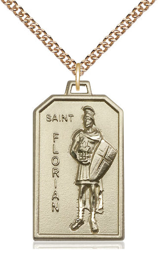 14kt Gold Saint Florian Medal Engraved Catholic Saint Jewelry