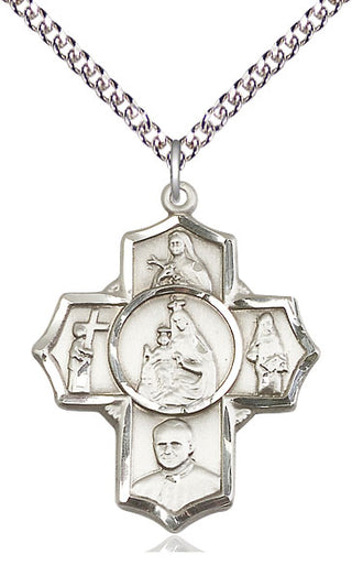 Sterling Silver Carmelite 5-Way Medal Catholic Jewelry