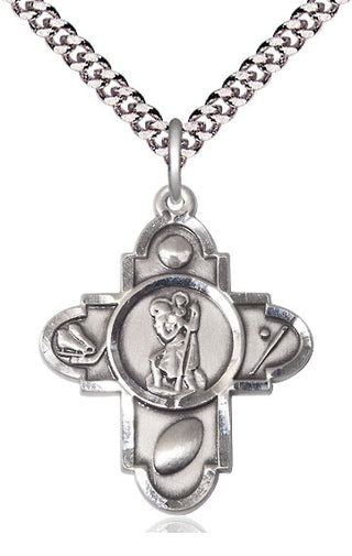 Sterling Silver Saint Christopher 5-Way Medal Catholic Jewelry
