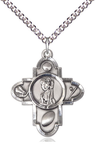 Sterling Silver Saint Christopher 5-Way Medal Catholic Jewelry