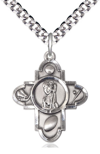Sterling Silver Saint Christopher 5-Way Medal Catholic Jewelry