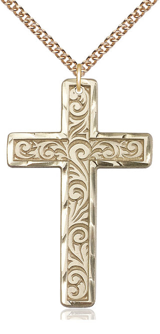 14kt Gold Filled Knurled Cross Medal Catholic Jewelry