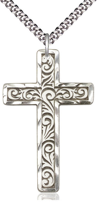 Sterling Silver Knurled Cross Medal Catholic Jewelry