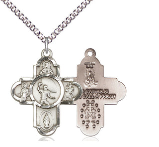 Sterling Silver 5-Way Football Medal Catholic Jewelry