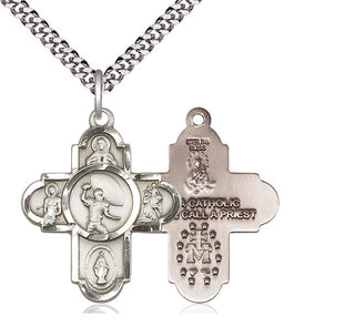 Sterling Silver 5-Way Football Medal Catholic Jewelry