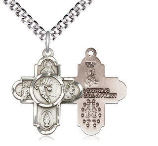 Sterling Silver 5-Way Basketball Medal Catholic Jewelry
