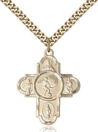14kt Gold Filled 5-Way Soccer Medal Catholic Jewelry