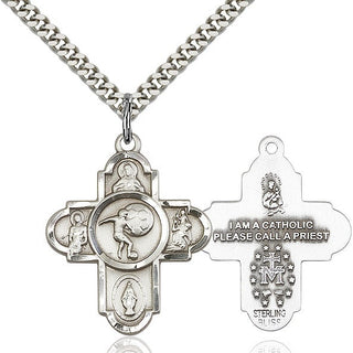 Pewter 5-Way Soccer Medal Catholic Jewelry