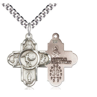 Pewter 5-Way Soccer Medal Catholic Jewelry