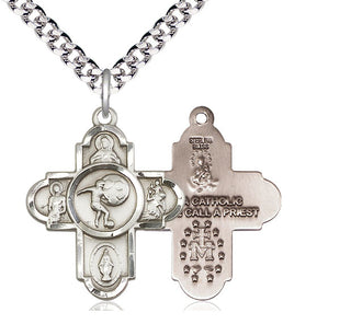 Sterling Silver 5-Way Soccer Medal Catholic Jewelry