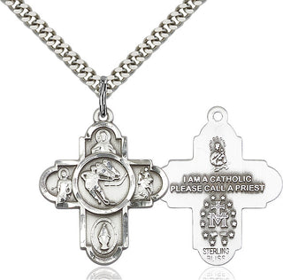 Sterling Silver 5-Way Ice Hockey Medal Catholic Jewelry