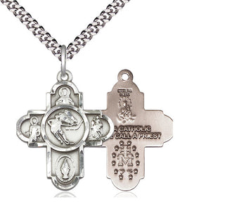Sterling Silver 5-Way Ice Hockey Medal Catholic Jewelry