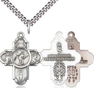 Pewter 5-Way Tennis Medal Catholic Jewelry